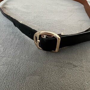 Elegant Skinny Black Leather Belt with Gold Buckle